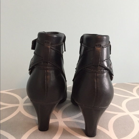 Black Leather Buckle Heeled Booties - Picture 3 of 4